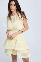 Short dress with high neck pastel yellow women