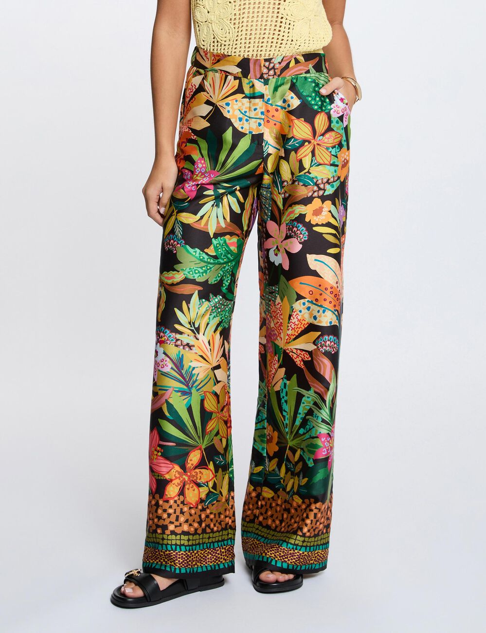 Satin wide-leg trousers black women