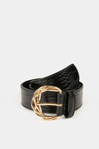 Croc belt braided buckle black ladies'
