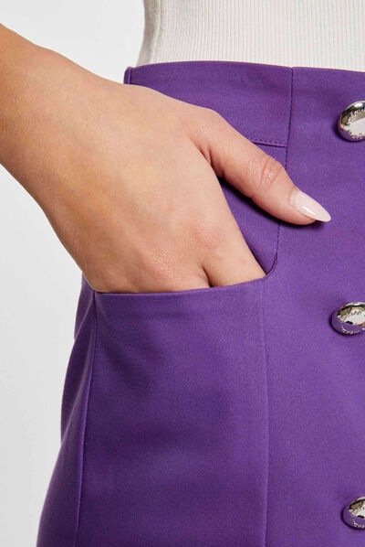 Straight city shorts with buttons dark purple ladies'