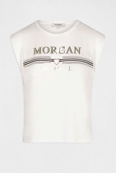 Short-sleeved t-shirt with message ecru ladies'
