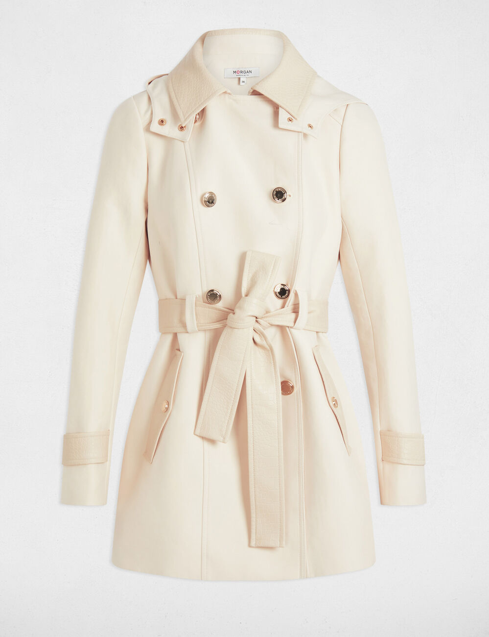 Trenchcoat faux leather detail ivory women