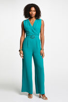Combinaison jambe large détail boucle bleu turquoise femme