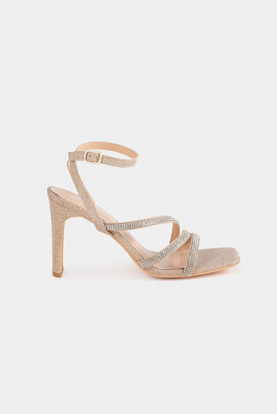 Sandals with heels and spangles beige ladies'