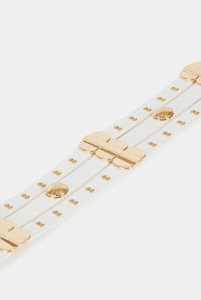 Elasticised belt with studs white ladies'