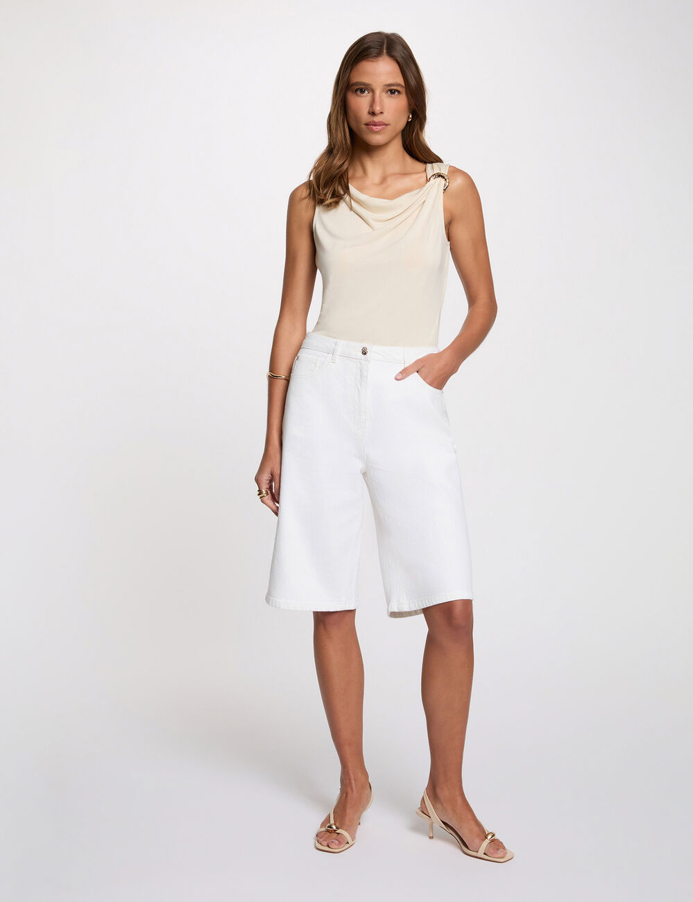Cowl neck tank top light beige women