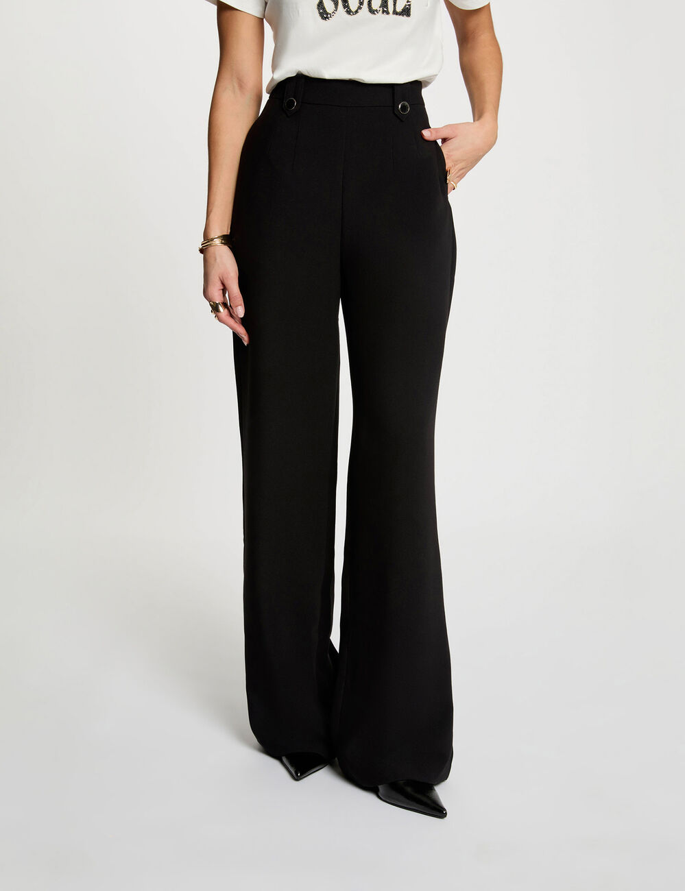 High-waisted wide-leg trousers black women