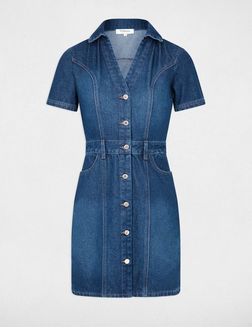 Robe courte ajustée en jean jean brut femme