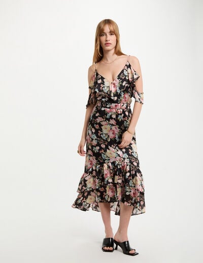 Printed midi skirt ruffles multicolor women