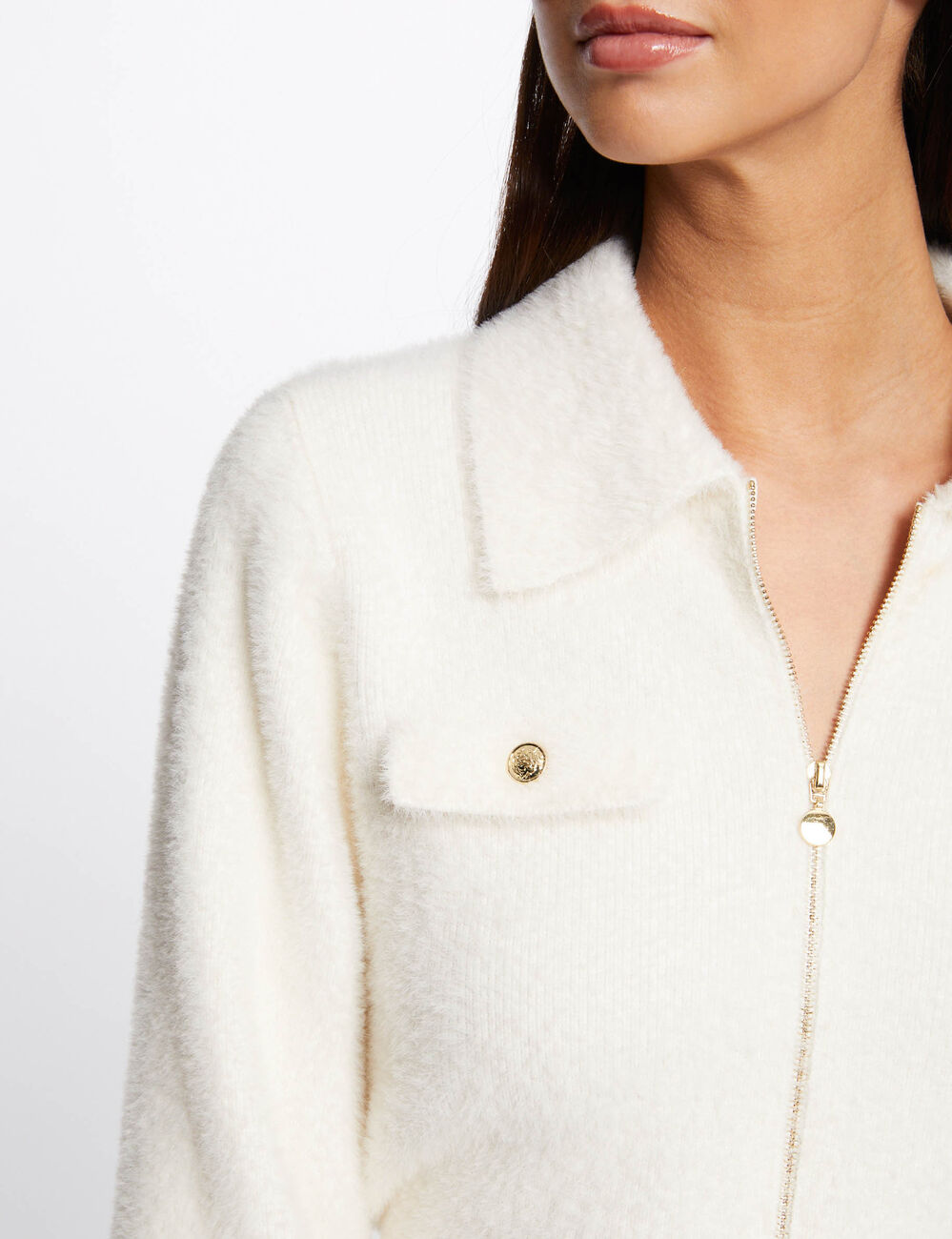Long-sleeved cardigan with lapel collar ivory women