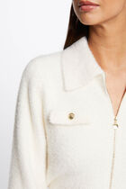 Long-sleeved cardigan with lapel collar ivory women