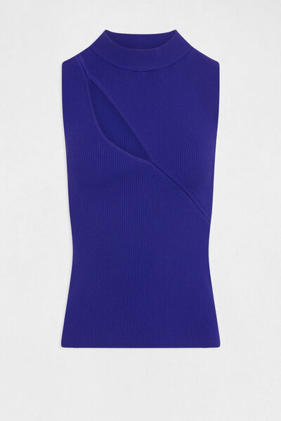 Sleeveless jumper vest top with opening mid blue ladies'