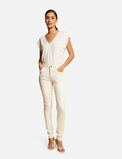 Slim trousers with studs ivory ladies'