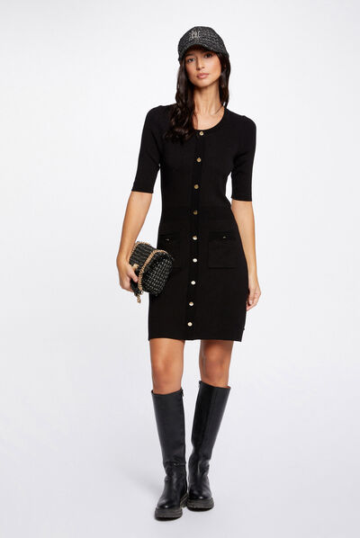 Fitted jumper dress with short sleeves black ladies'