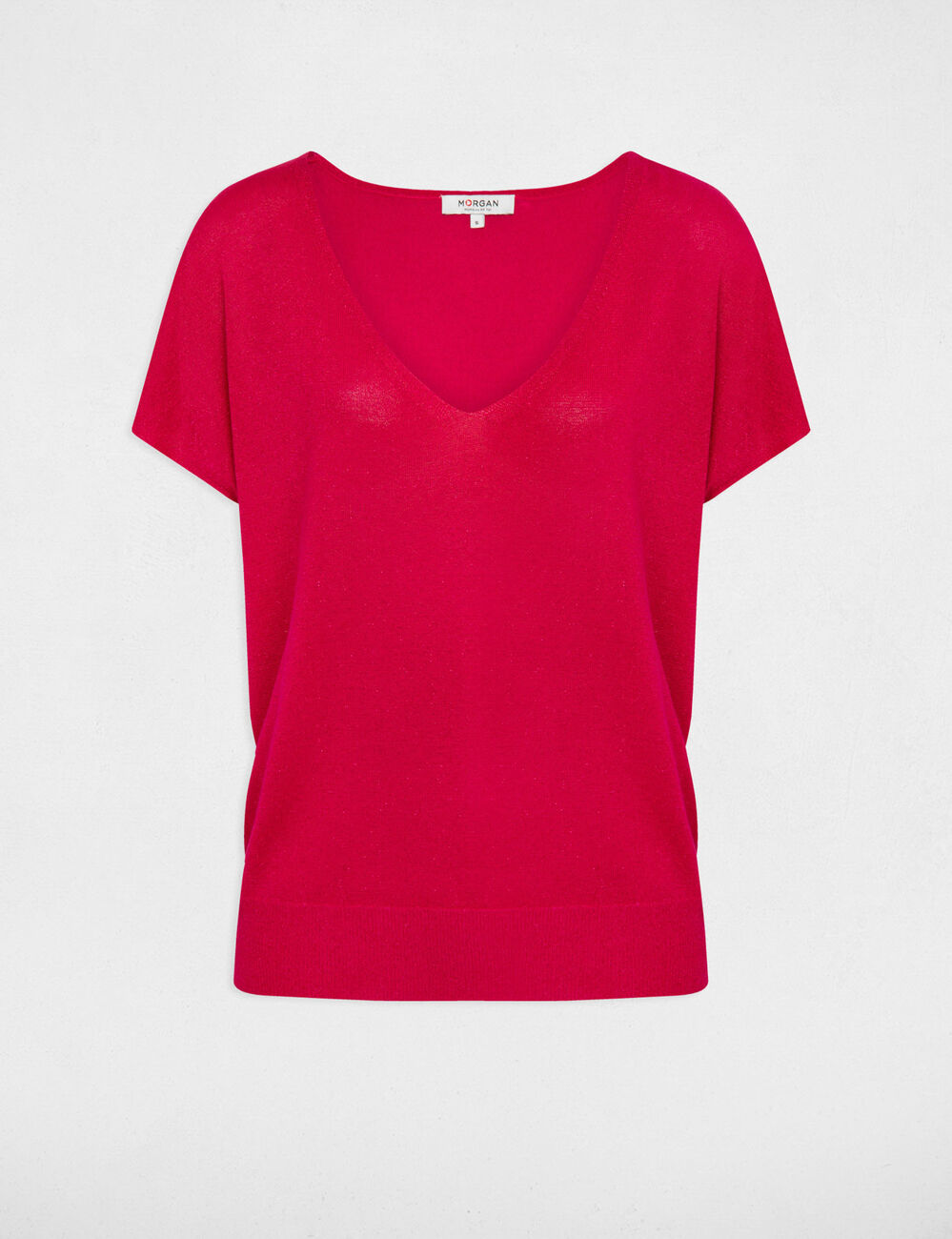 Jumper V-neck short sleeves medium pink women