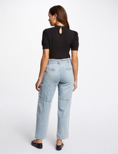 Belted high-waisted wide leg jeans jean bleached ladies'