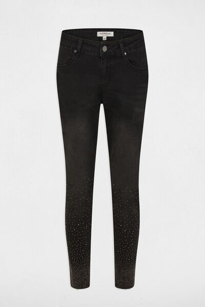 Straight jeans rhinestones black ladies'
