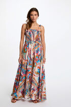 Robe longue droite imprimée multicolore femme