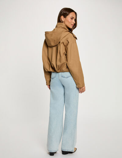 Cropped jacket with high neck camel women