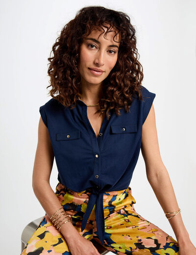 Sleeveless blouse petroleum blue women