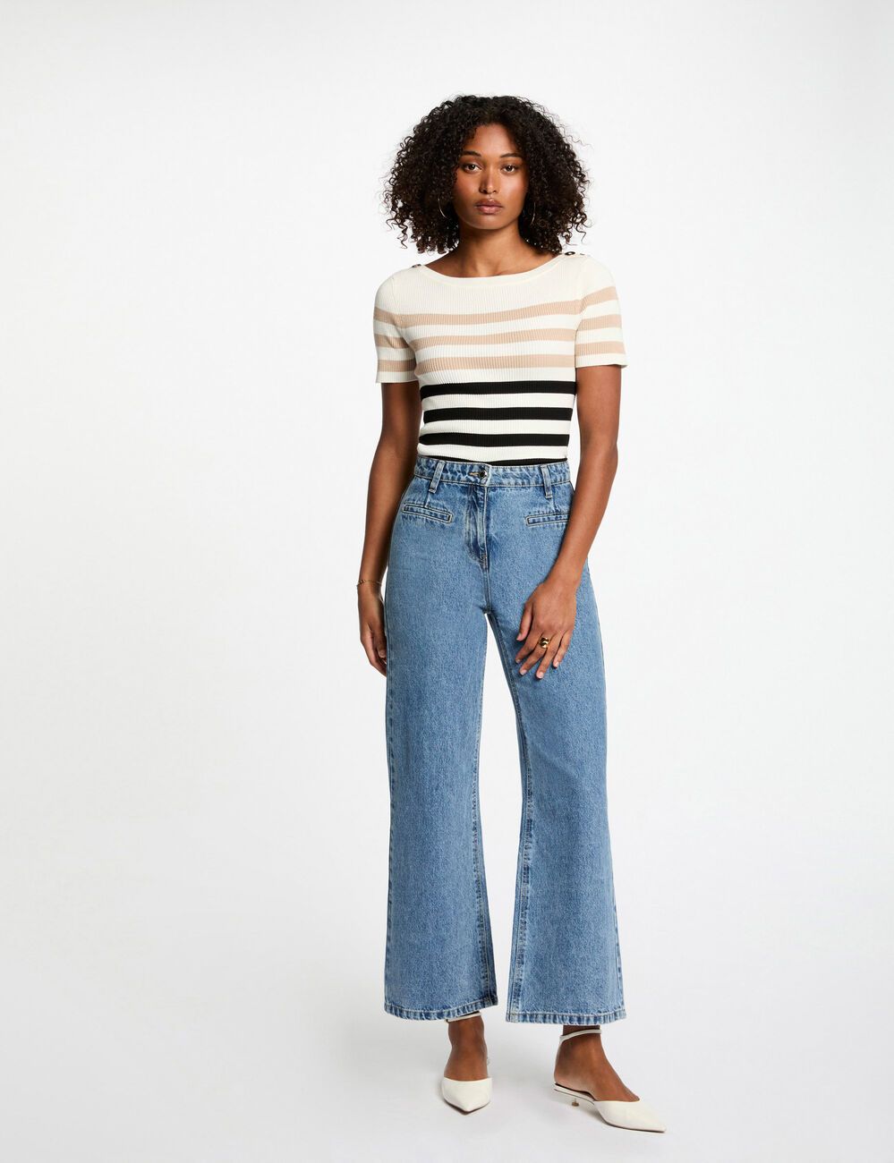 Striped jumper short-sleeves ivory women