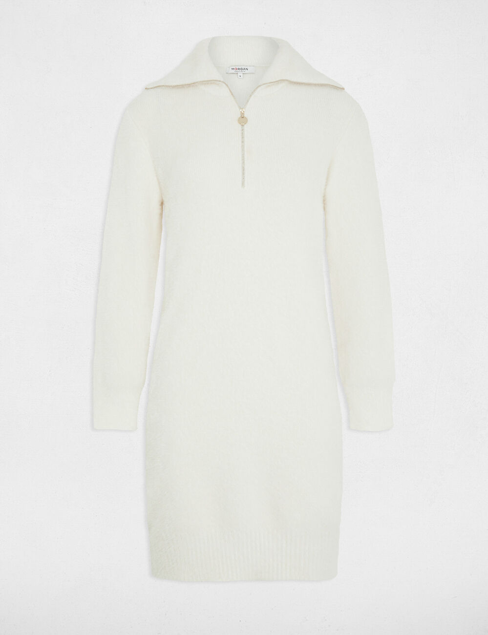 Straight jumper dress zipped-rollneck ivory women