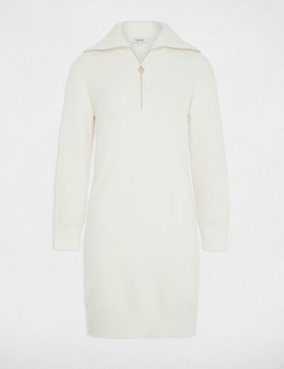 Straight jumper dress zipped-rollneck ivory women
