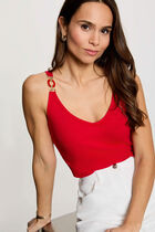 Fitted v-neck tank top red women
