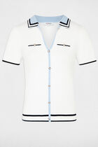 Jumper polo collar and short sleeves ivory women