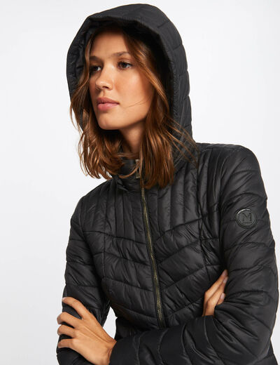 Fitted padded jacket with hood black ladies'