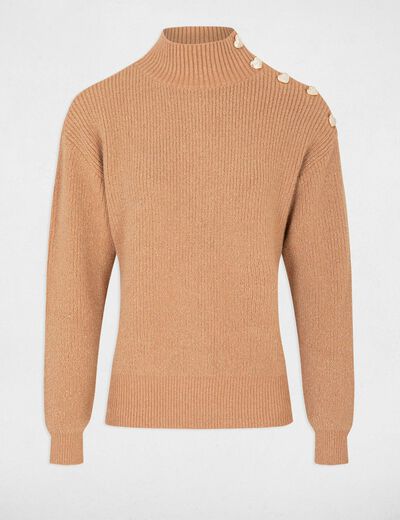 Pull manches longues avec boutons camel femme