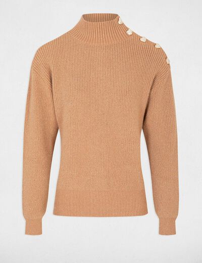 Long-sleeved jumper with buttons camel women