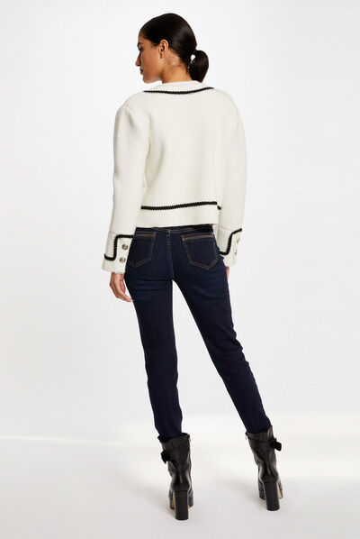 High-waisted slim jeans raw denim ladies'