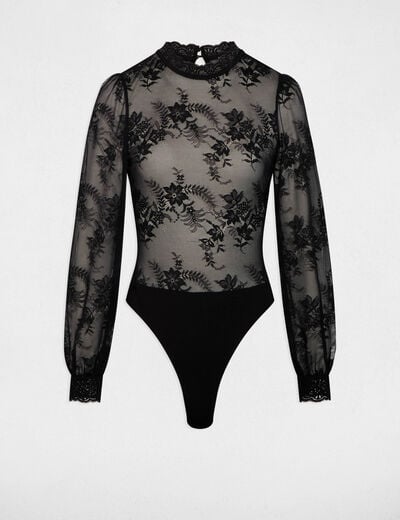 Lace bodysuit with long sleeves black women