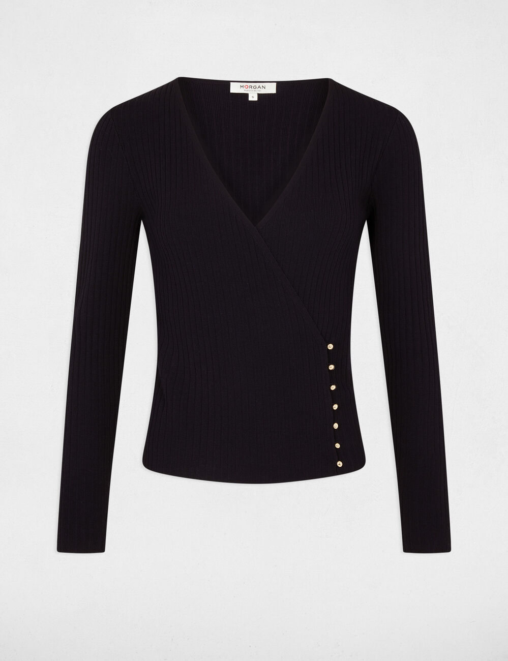 Long-sleeved jumper wrap-over neckline navy women