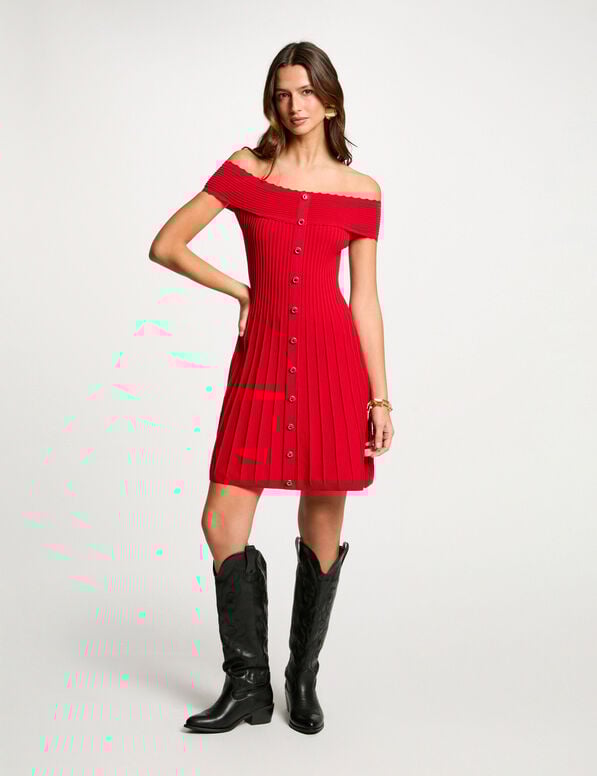 a line mini knitted dress red women A-line mini knitted dress red women