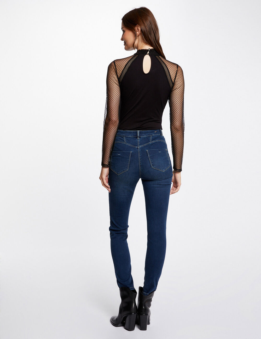 Long-sleeved t-shirt with dobby spot black women