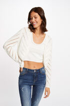 Long-sleeved cardigan openwork details ivory women