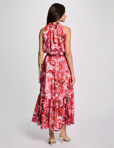 Satin dress with high neck multicolor women