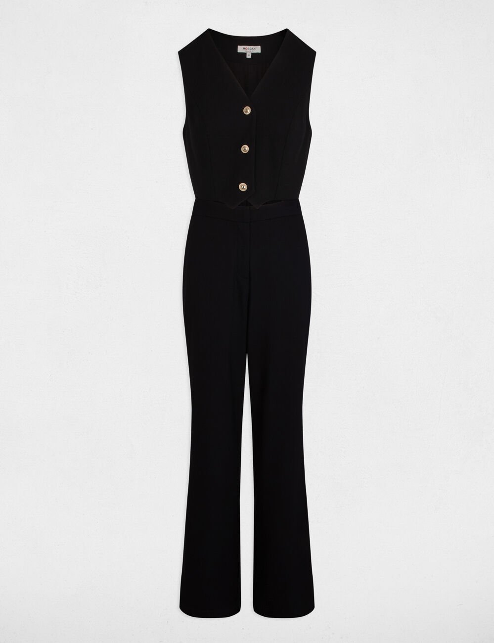Combinaison longue col en V noir femme