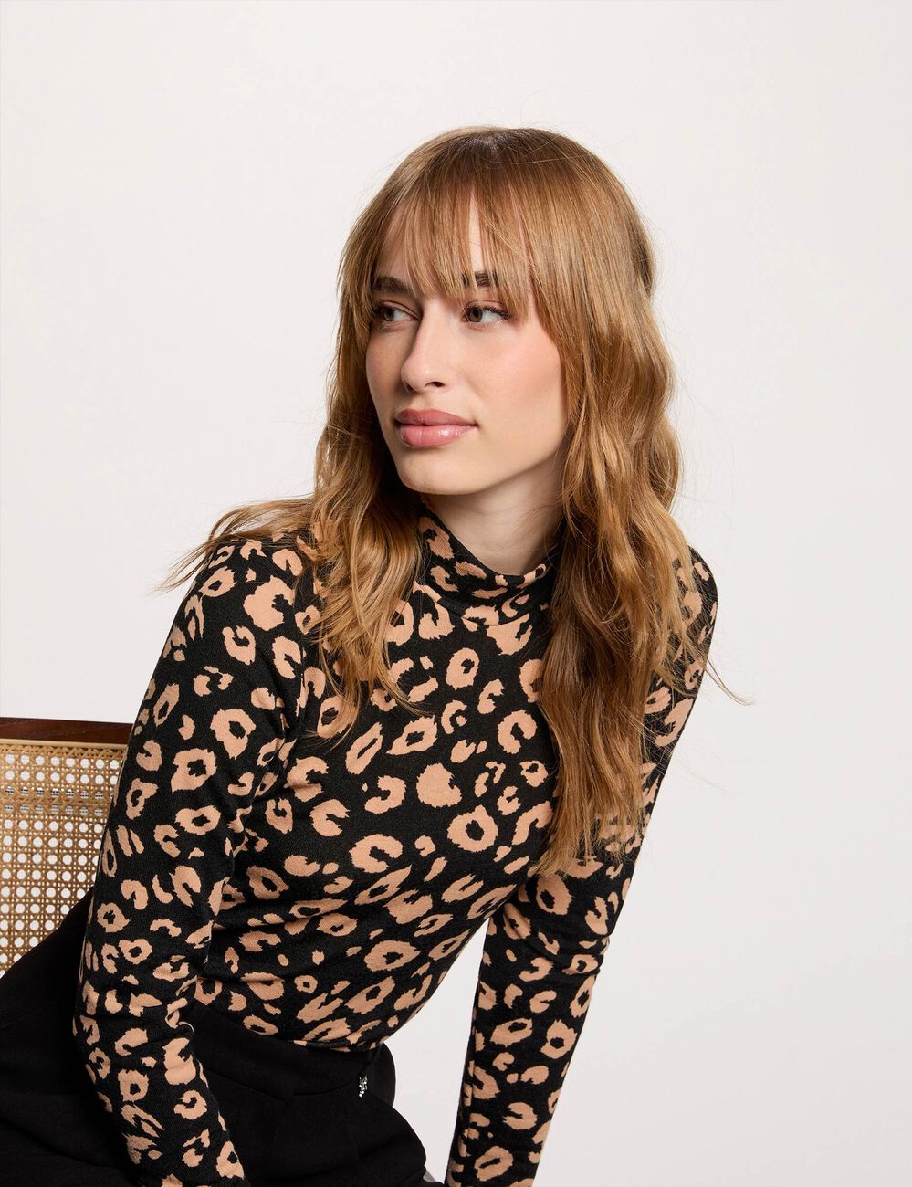 Fitted high neck t-shirt black women