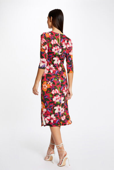 Shirred fitted midi dress floral print multico ladies'