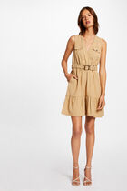 Loose straight belted dress camel women