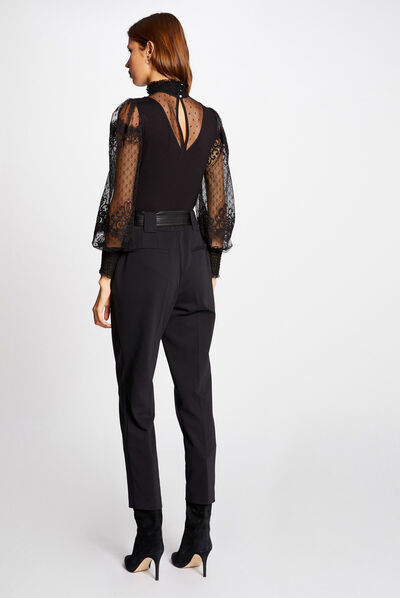 Long-sleeved t-shirt with lace black ladies'