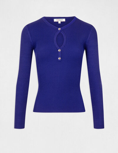 Long-sleeved jumper with opening mid blue ladies'