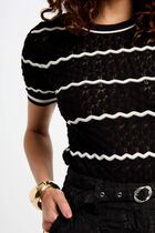 Pull manches courtes rayé noir femme