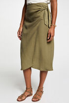 Jupe midi portefeuille vert kaki femme
