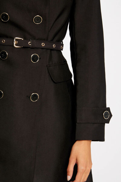 Straight buttoned and belted trenchcoat black ladies'