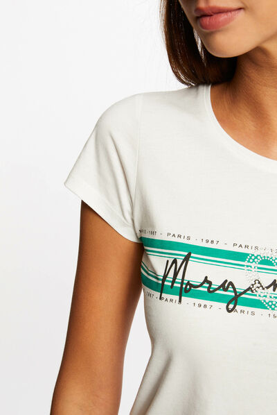 Short-sleeved t-shirt with message mid-green ladies'
