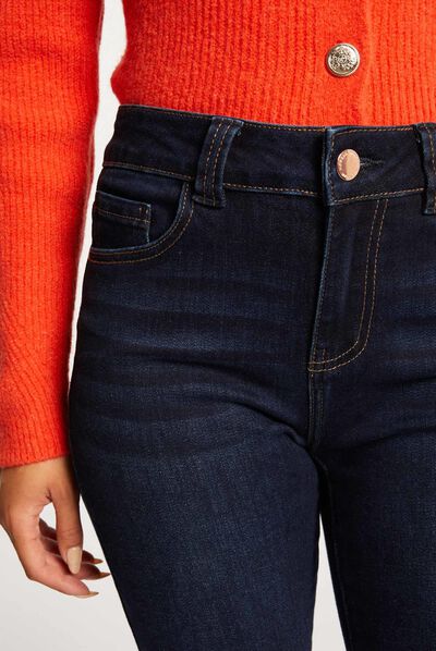 High-waisted slim jeans raw denim ladies'